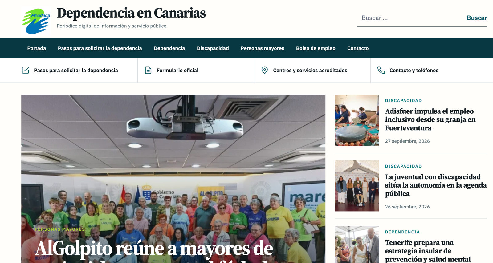 Vista del periódico digital Dependencia en Canarias